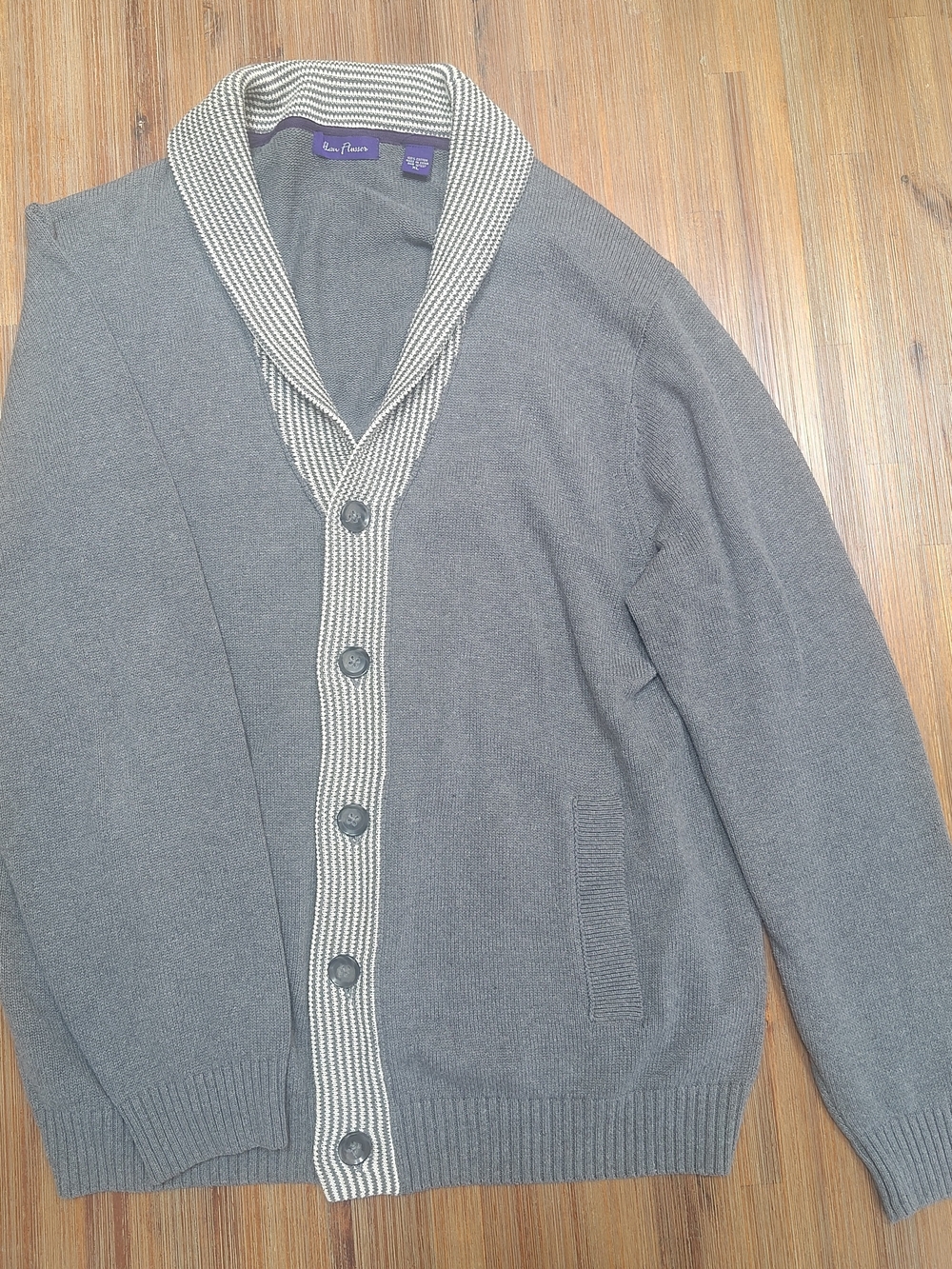Alan Flusser Men’s 100% Cotton Shawl Collar Cardigan Sweater XL Grey